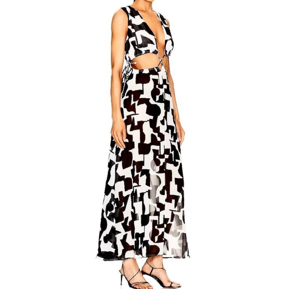 Milly Cabana Mila Modern Geometric Cutout Maxi Dress Black White Size S NWT - Picture 2 of 13